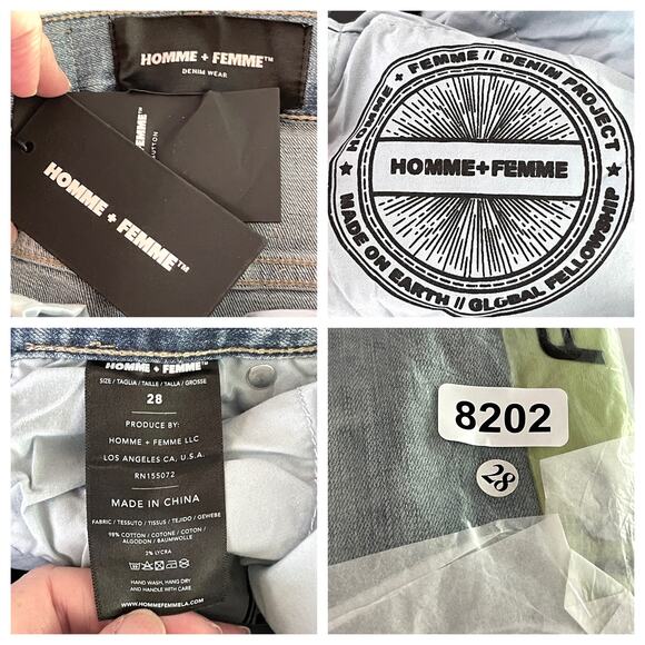 Homme + Femme NEW Tesla Skinny Blue Jeans 28 Yellow Green Gradient Logo Ribbon - Picture 9 of 9